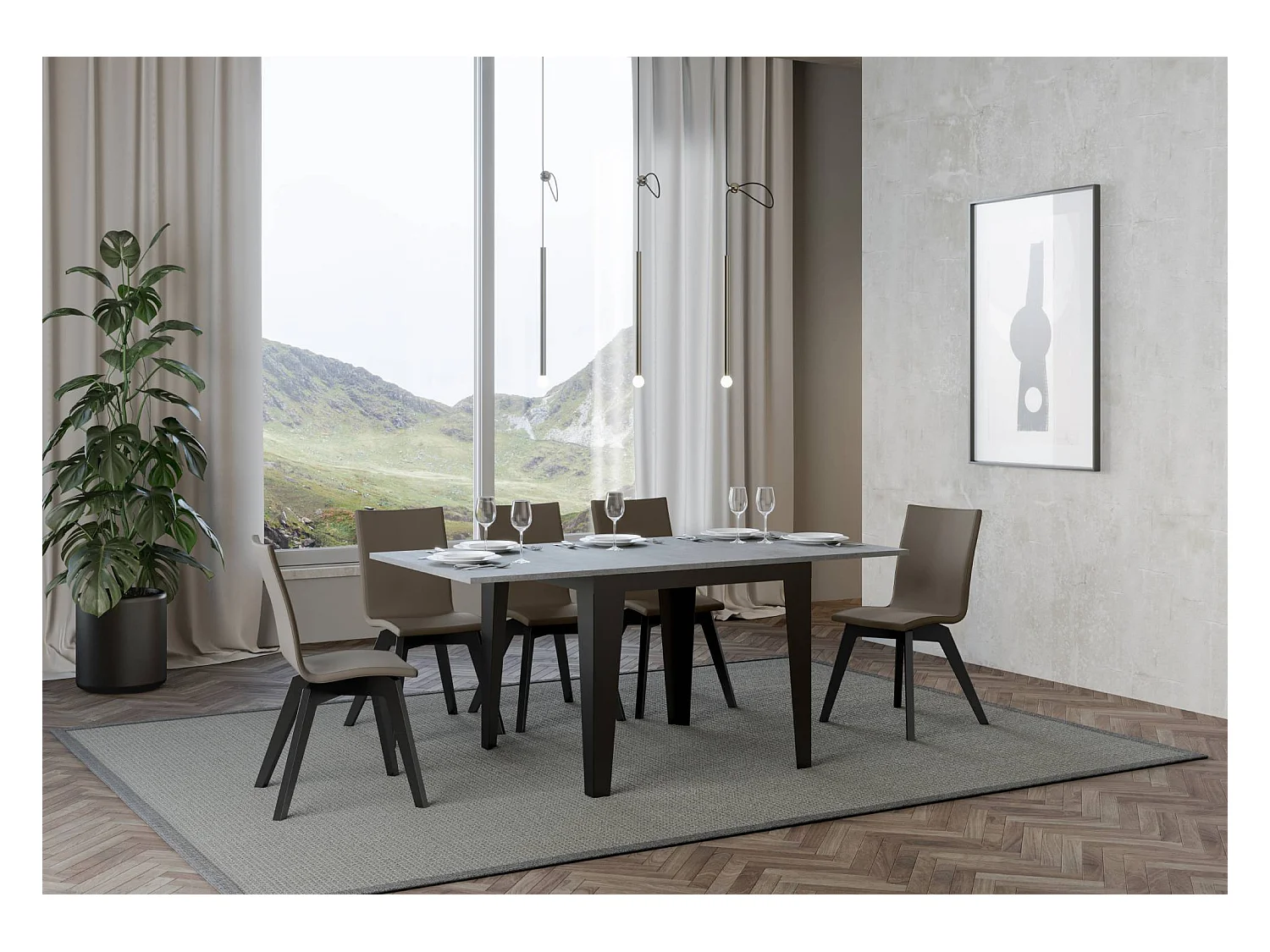 Table extensible portefeuille 90x90/180 cm Flame Libra Gris Béton cadre Anthracite