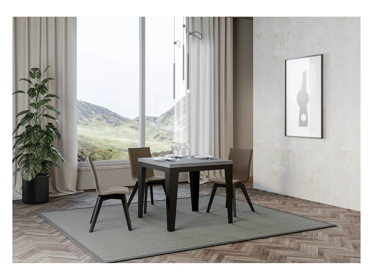 Table extensible portefeuille 90x90/180 cm Flame Libra Gris Béton cadre Anthracite