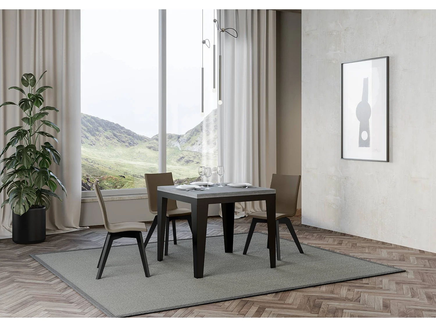 Uitklapbare tafel 90x90/180 cm Flame Libra cement frame antraciet