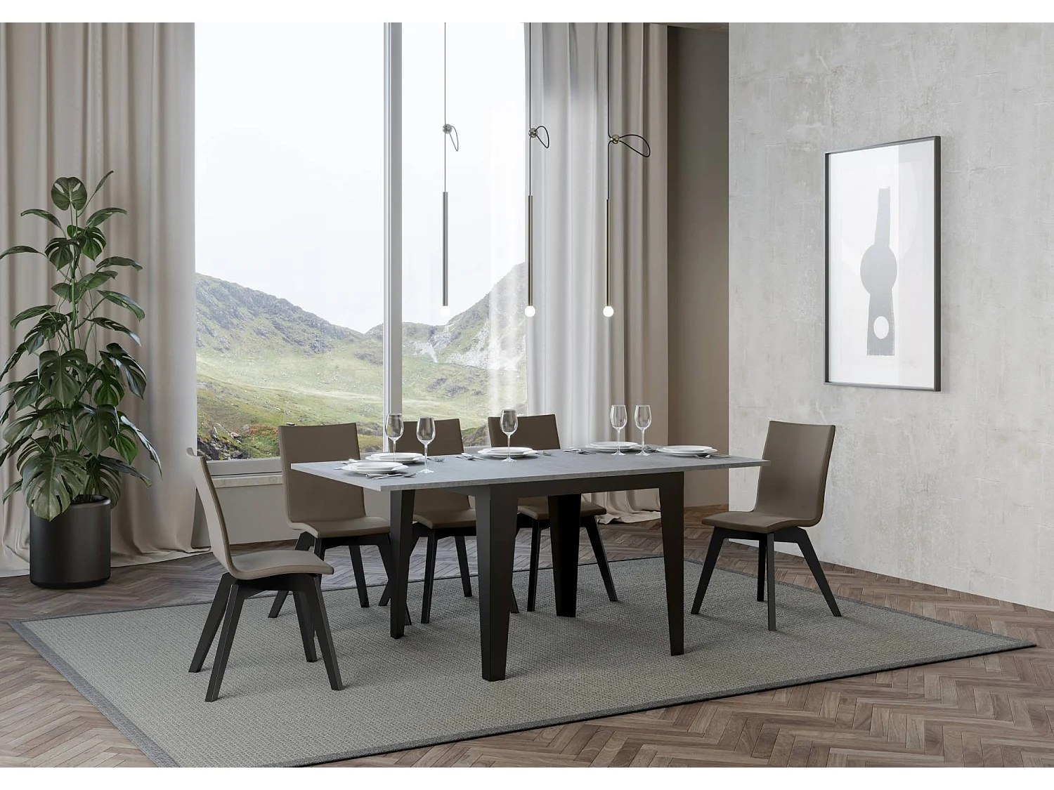Uitklapbare tafel 90x90/180 cm Flame Libra cement frame antraciet