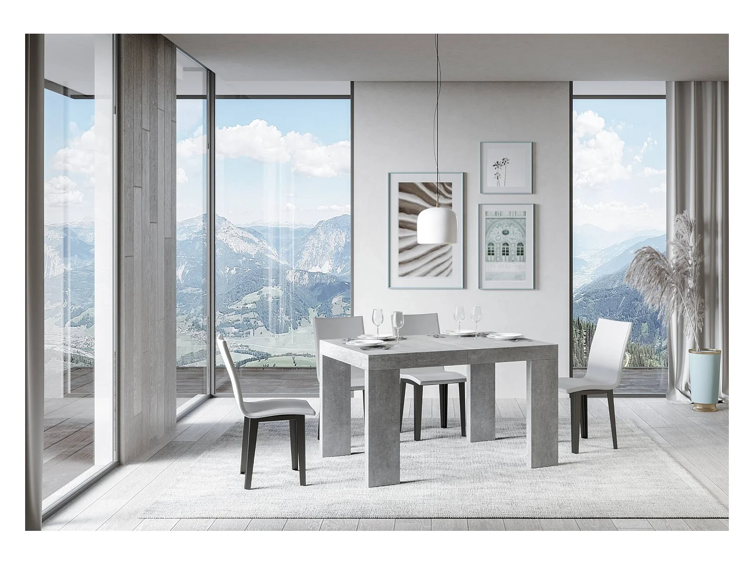 Rechthoekige uitschuifbare tafel 130 tot 234 cm betongrijs Ribo-Steun 2 voet