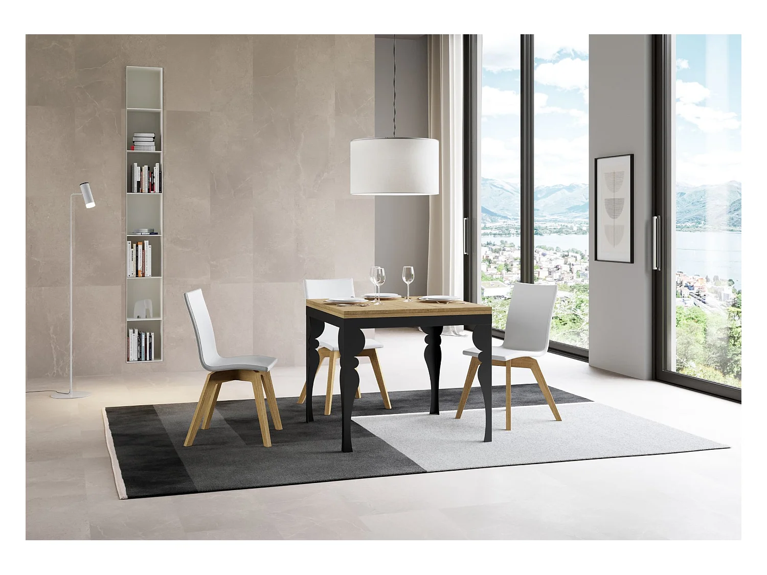 Ausziehtisch 90x90/180 cm Paxon Libra Eiche Natur mit Eisenrahmen aus Anthrazit