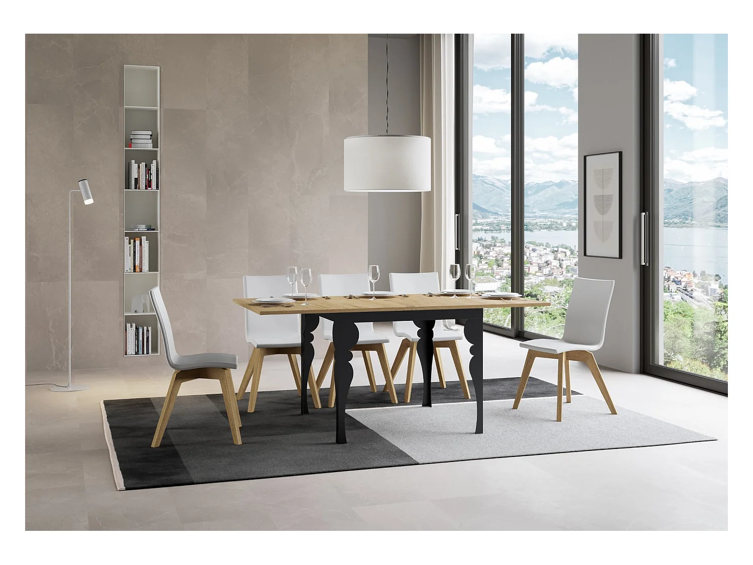 Ausziehtisch 90x90/180 cm Paxon Libra Eiche Natur mit Eisenrahmen aus Anthrazit