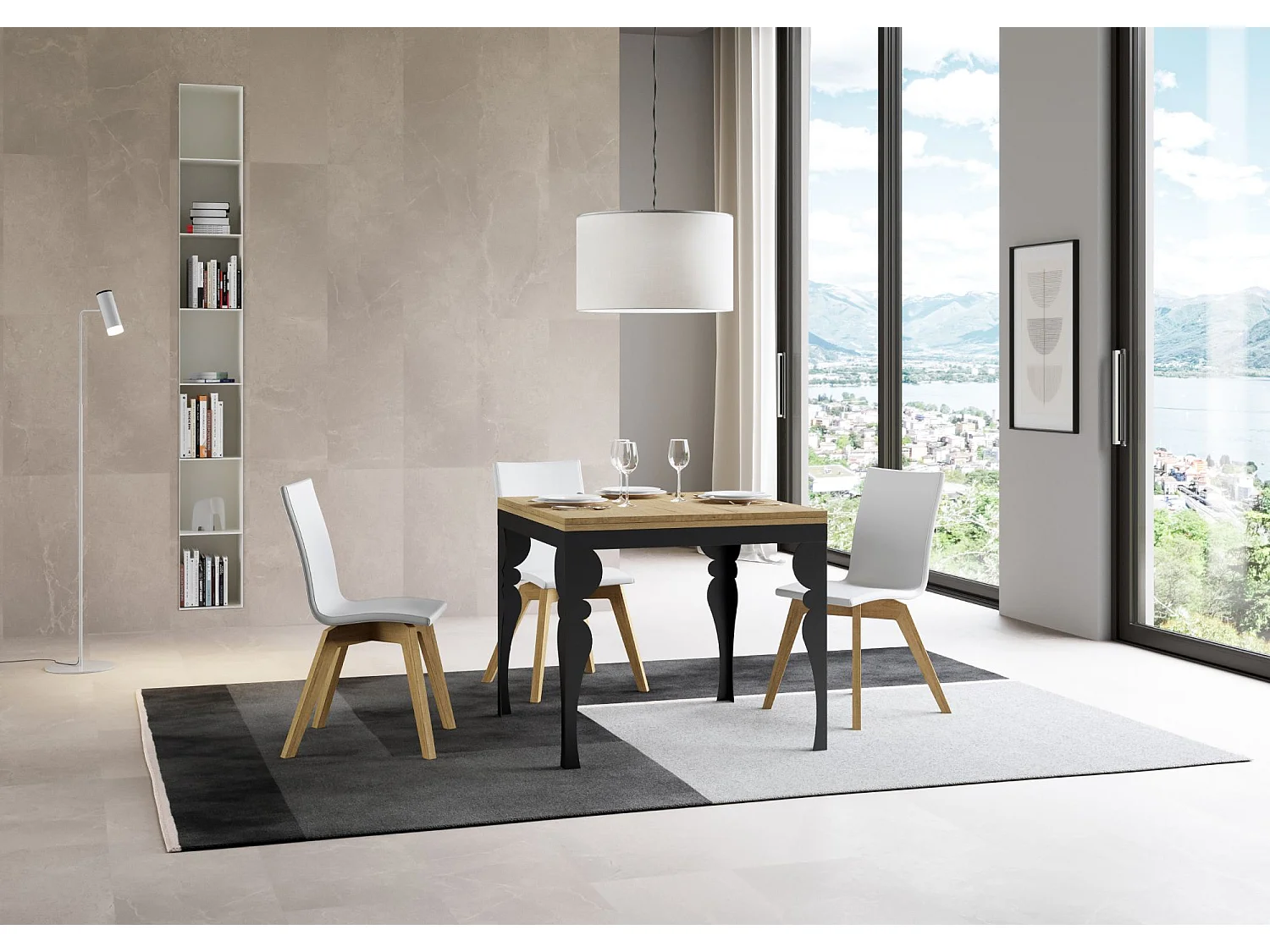Ausziehtisch 90x90/180 cm Paxon Libra Eiche Natur mit Eisenrahmen aus Anthrazit