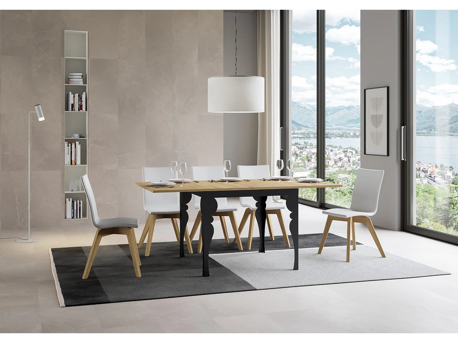 Ausziehtisch 90x90/180 cm Paxon Libra Eiche Natur mit Eisenrahmen aus Anthrazit