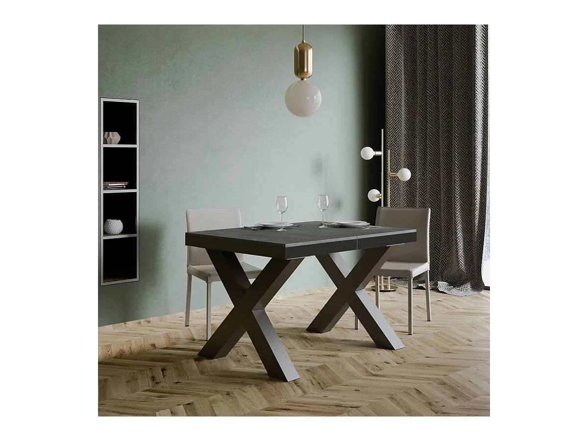 Ausziehtisch 90x120/380 cm Traffic Evolution Zement mit Eisenrahmen aus Anthrazit