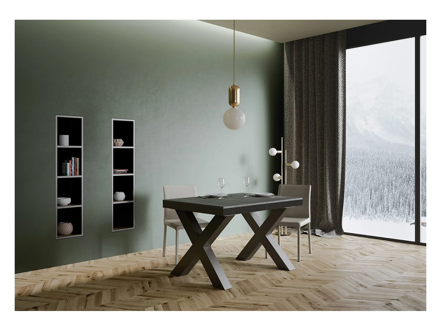 Ausziehtisch 90x120/380 cm Traffic Evolution Zement mit Eisenrahmen aus Anthrazit