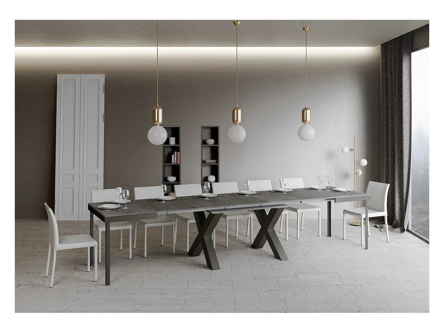 Ausziehtisch 90x120/380 cm Traffic Evolution Zement mit Eisenrahmen aus Anthrazit