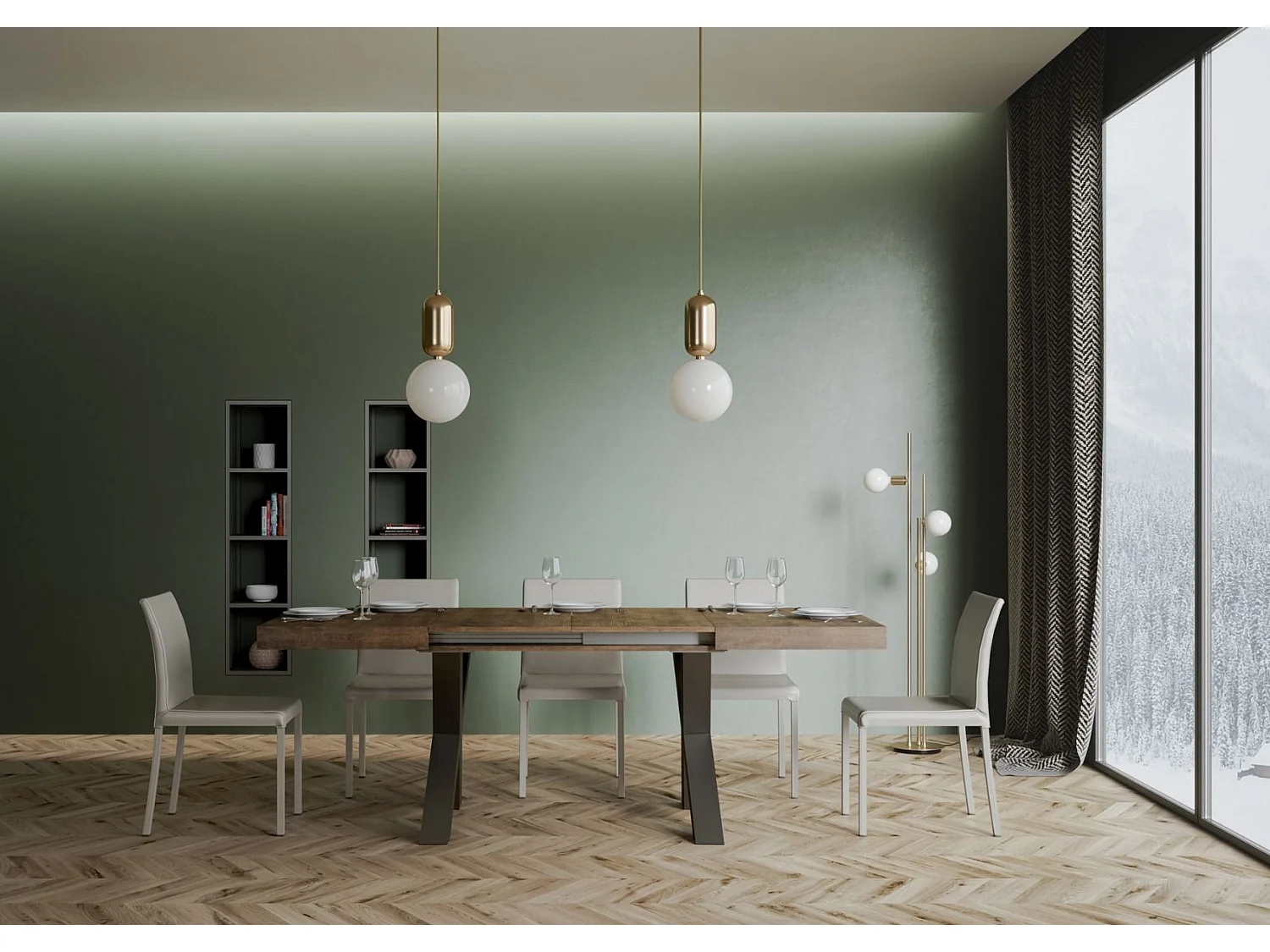 Table extensible 90x130/390 cm Traffic Noyer cadre Anthracite