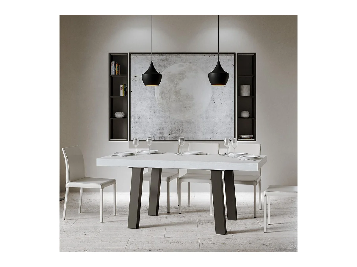 Uitschuifbare tafel 90x180/284 cm Bridge eiken wit frame antraciet