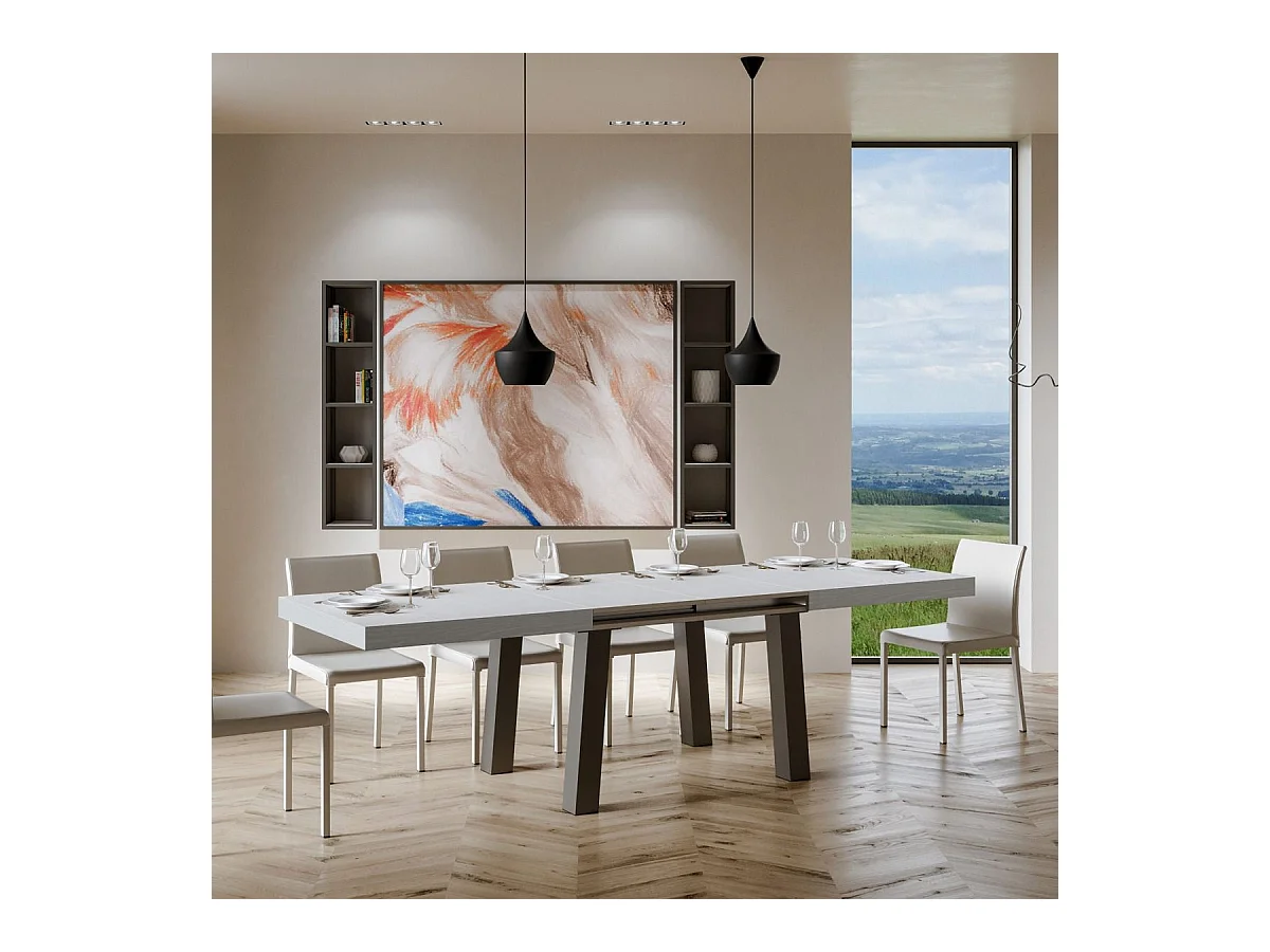 Uitschuifbare tafel 90x180/284 cm Bridge eiken wit frame antraciet