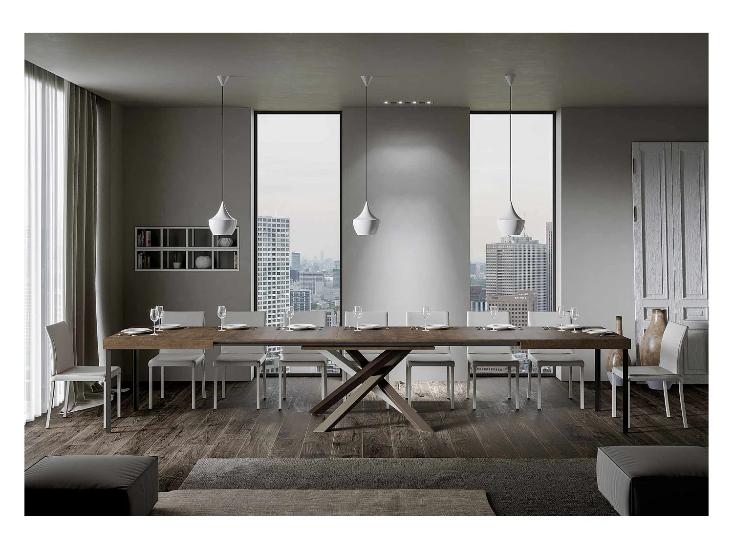 Table extensible 90x160/420 cm Volantis Noyer cadre 4/C