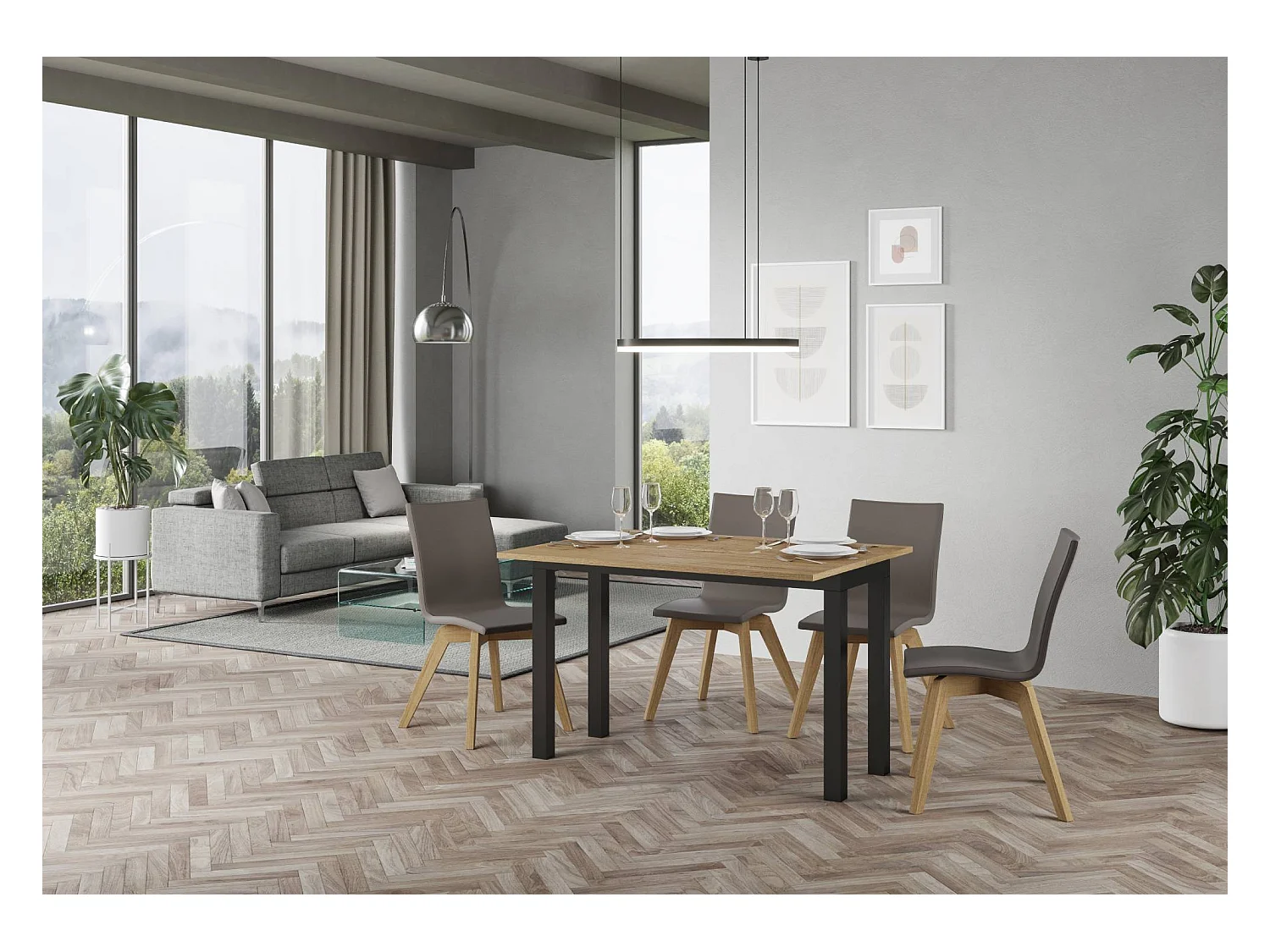 Table extensible portefeuille 120/200x45/90 cm Everyday Double Chêne Nature cadre Anthracite