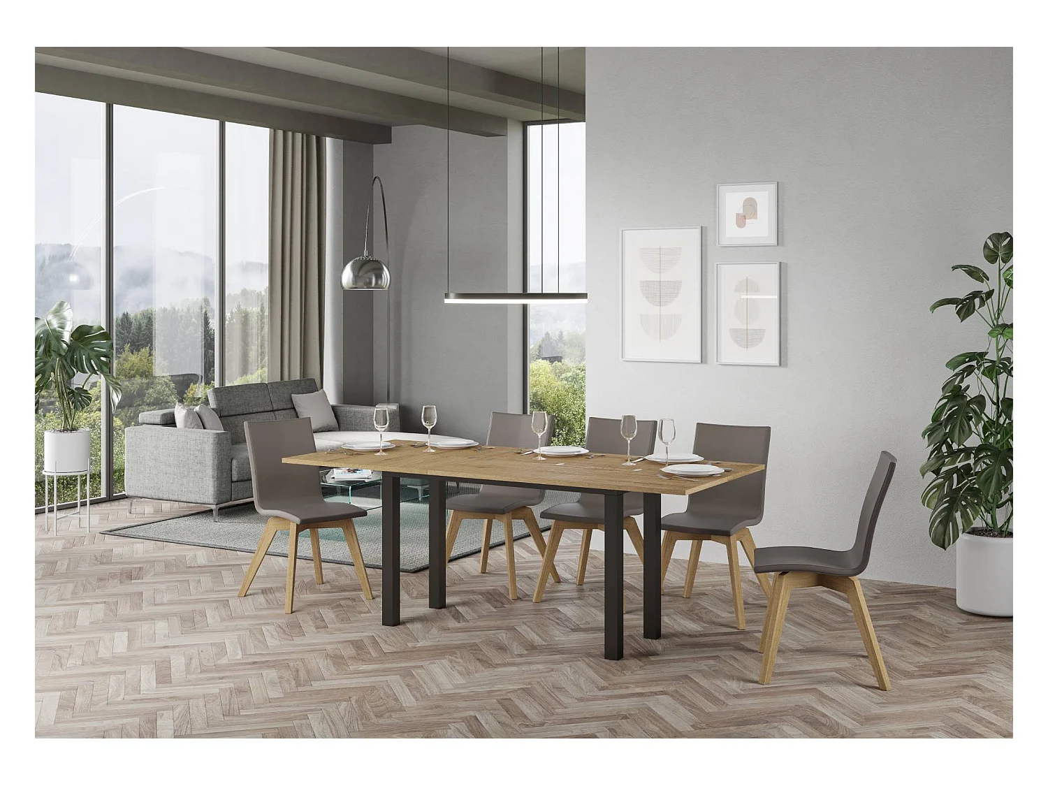 Table extensible portefeuille 120/200x45/90 cm Everyday Double Chêne Nature cadre Anthracite