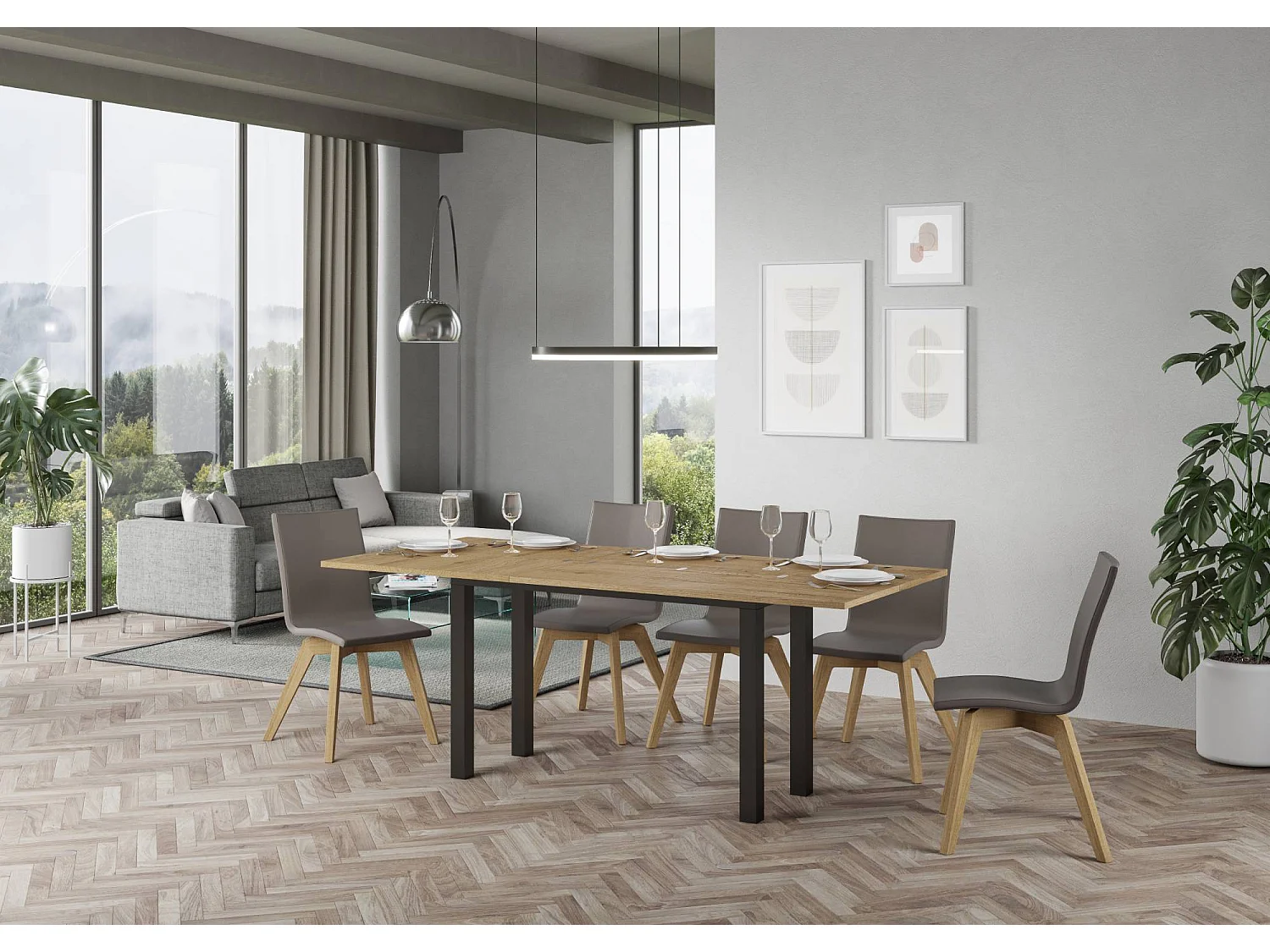 Table extensible portefeuille 120/200x45/90 cm Everyday Double Chêne Nature cadre Anthracite