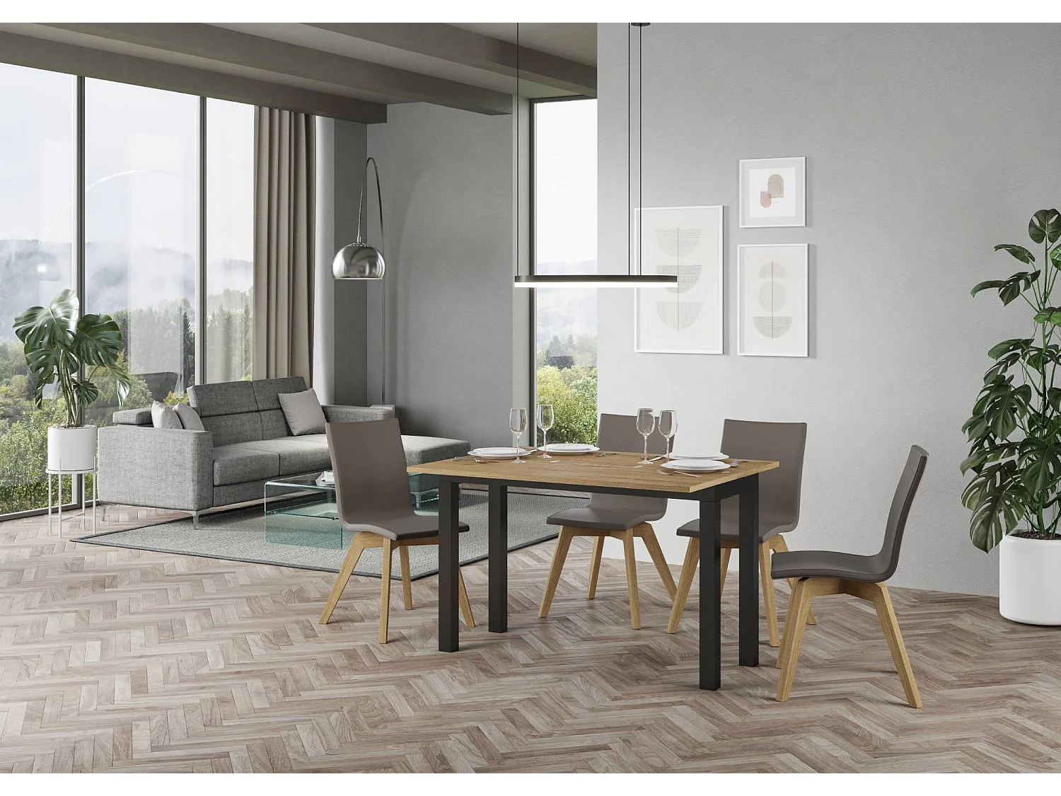 Uitklapbare tafel 120/200x45/90 cm Everyday Double natuur eiken frame antraciet