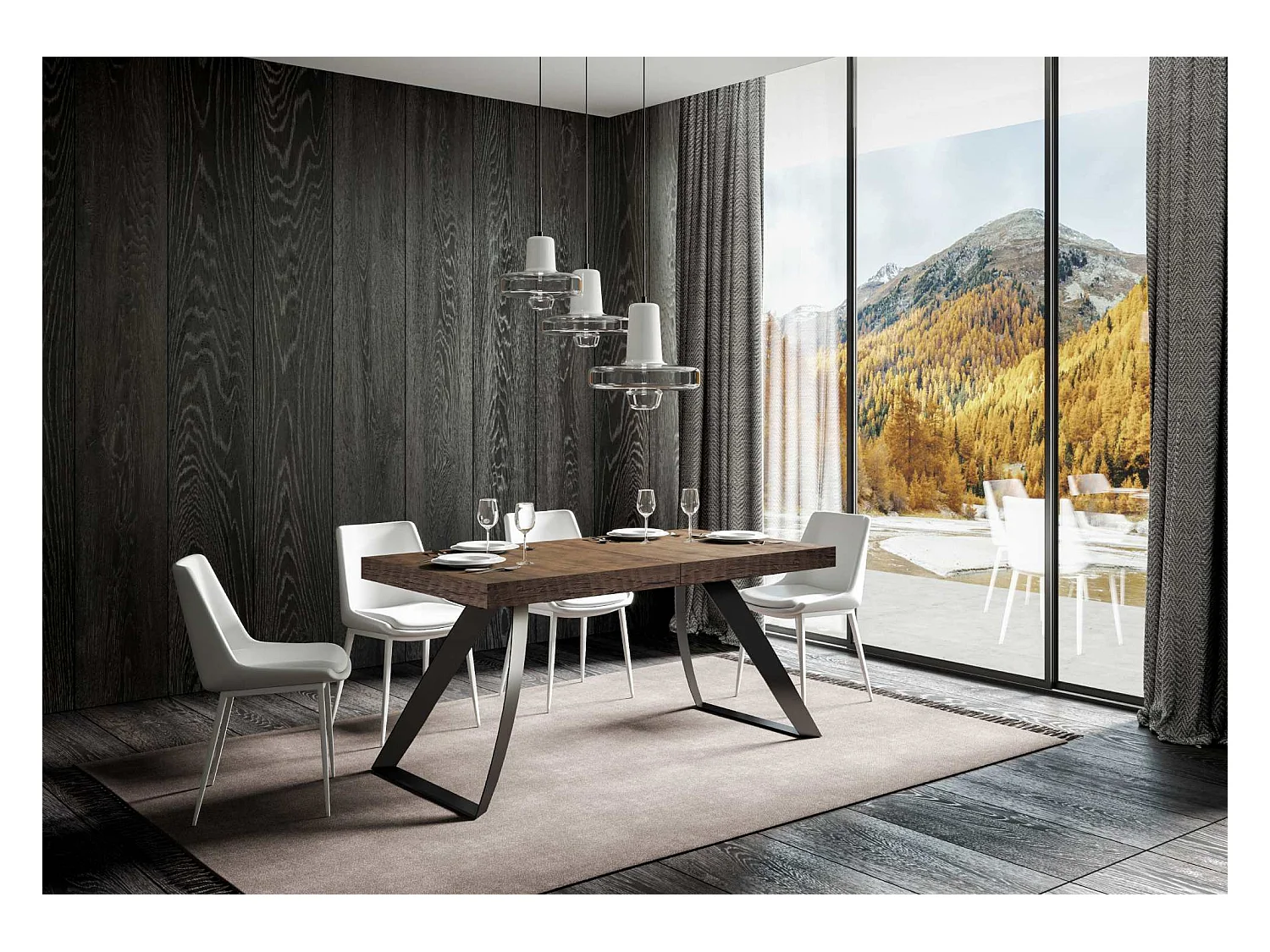 Mesa de jantar extensível 90x180/284 cm Proxy Nogueira quadro Antracite