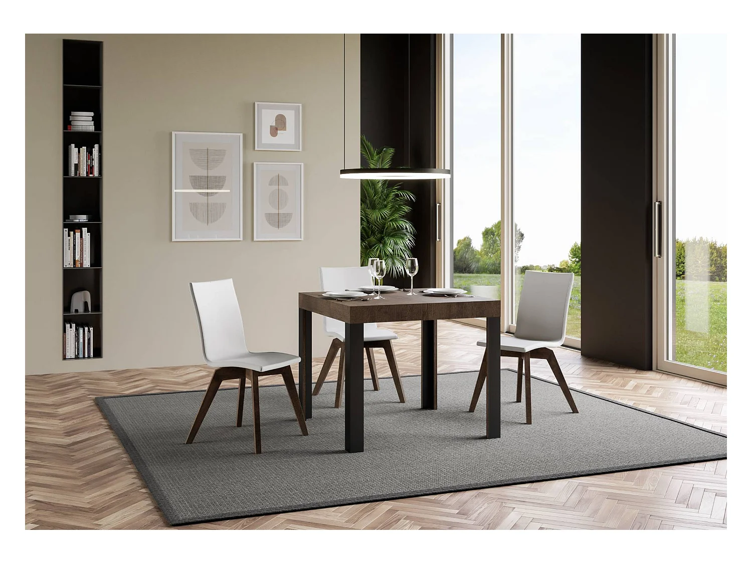 Uitschuifbare tafel 90x90/246 cm Linea walnoot frame antraciet