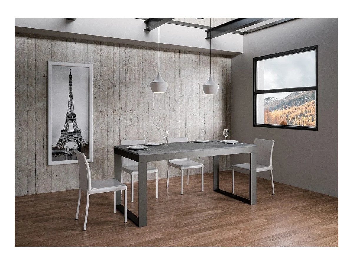 Table extensible 90x180/440 cm Tecno Evolution Gris Béton cadre Anthracite