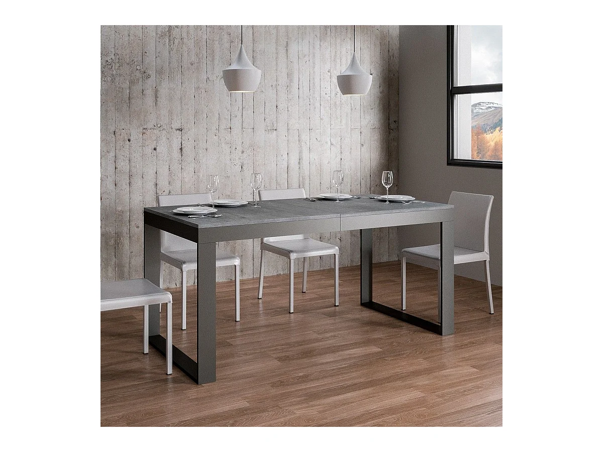 Table extensible 90x180/440 cm Tecno Evolution Gris Béton cadre Anthracite