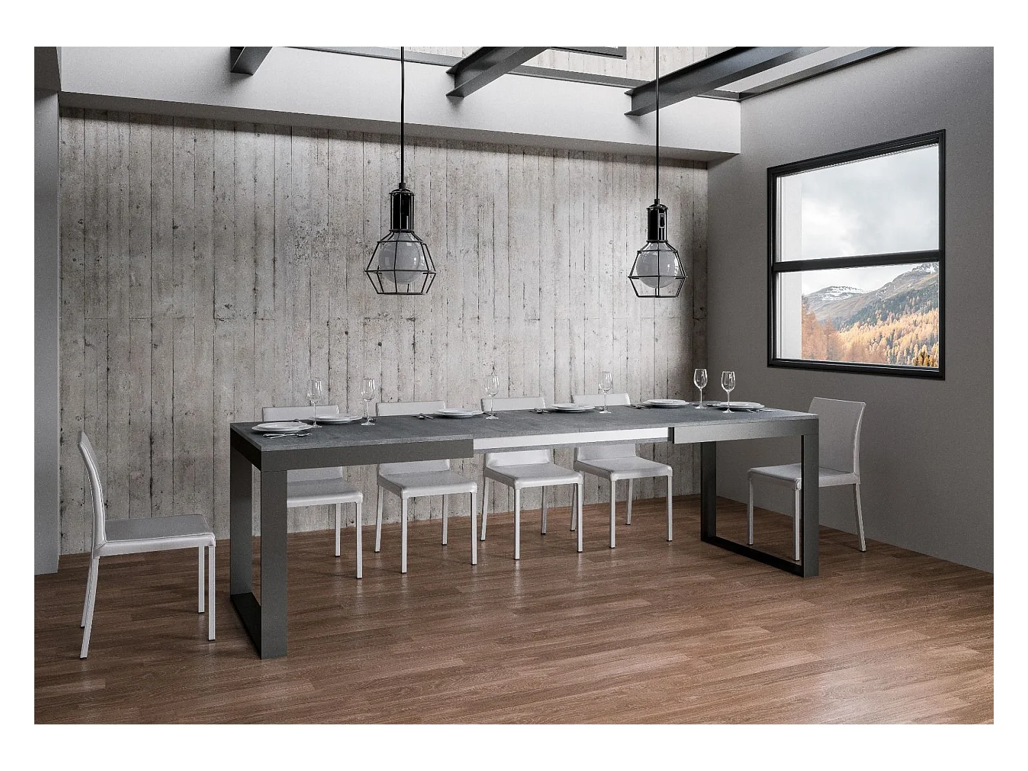 Table extensible 90x180/440 cm Tecno Evolution Gris Béton cadre Anthracite