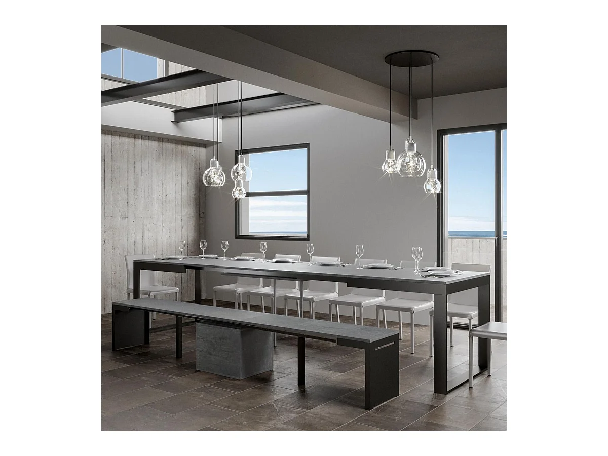 Table extensible 90x180/440 cm Tecno Evolution Gris Béton cadre Anthracite