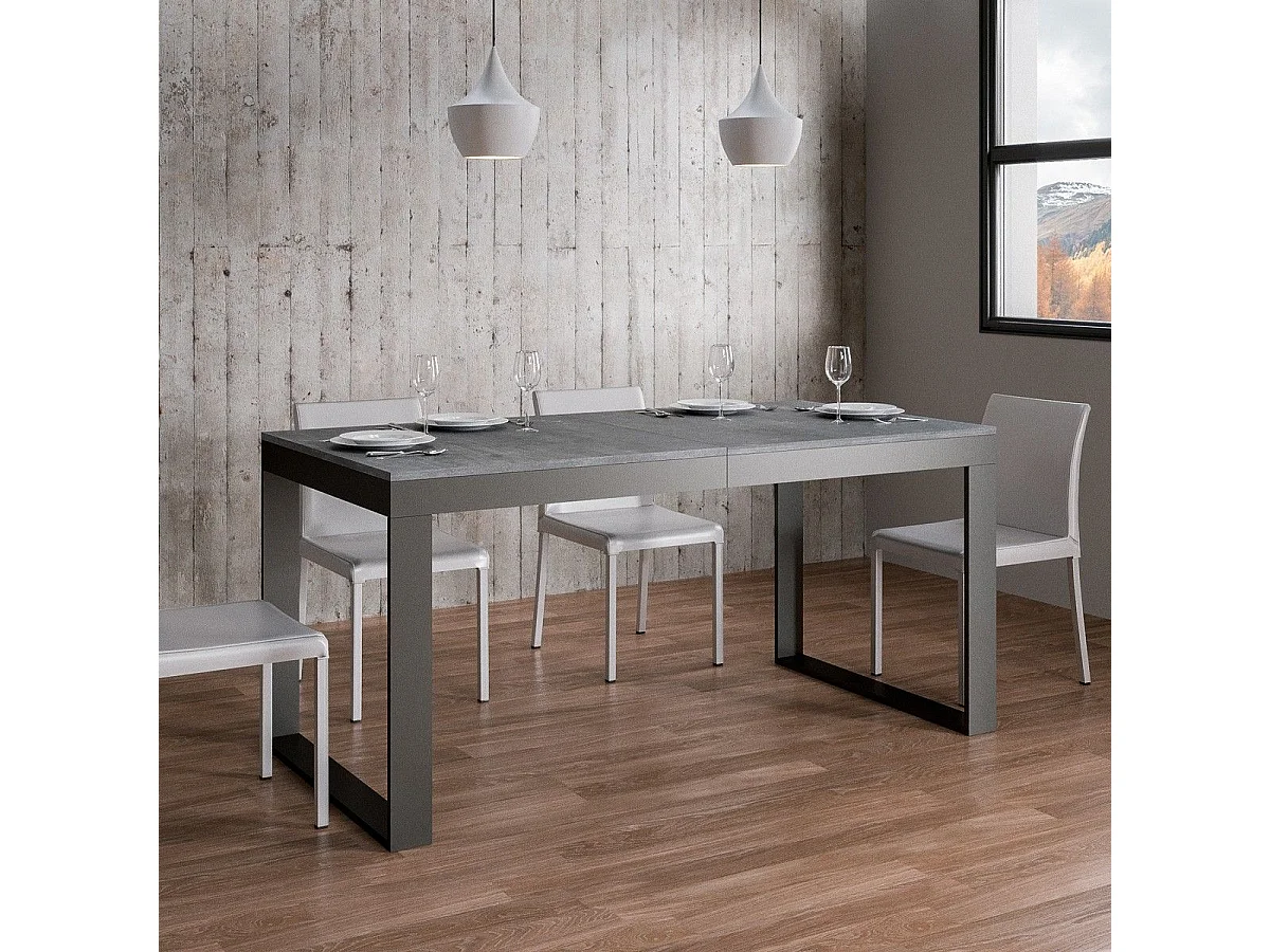 Table extensible 180/440x90 cm Tecno Evolution gris béton cadre et pieds anthracite