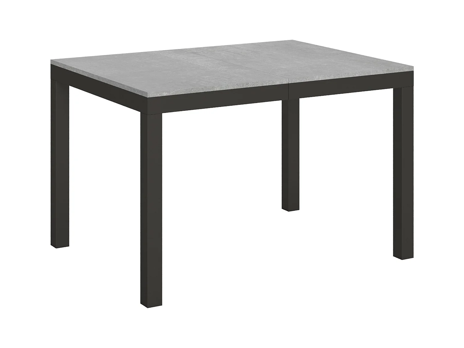 Rechthoekige uitschuifbare betongrijs en antraciet metalen tafel 120 tot 224 cm Evy