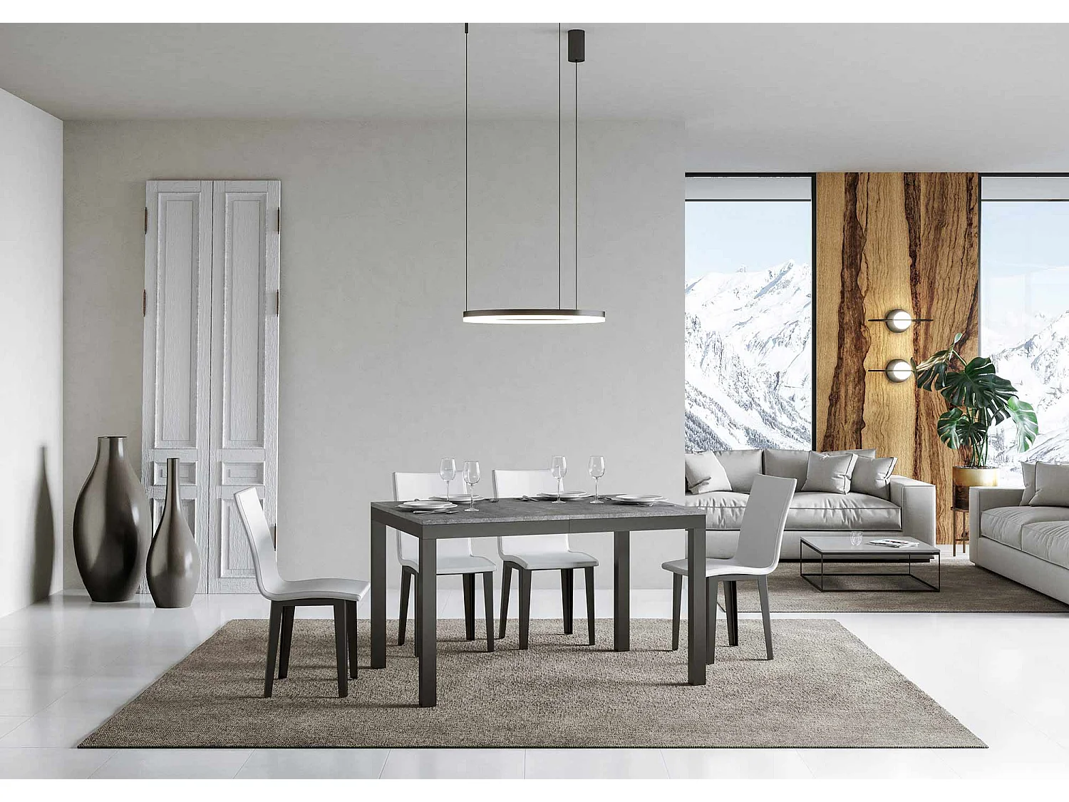 Table extensible 120/224x90 cm Everyday Evolution gris béton cadre et pieds anthracite