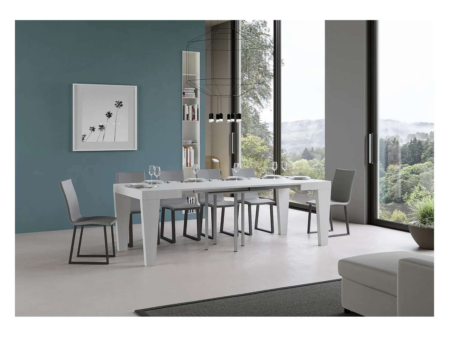 Ausziehbarer Tisch 90x90/246 cm Spimbo Esche weiß