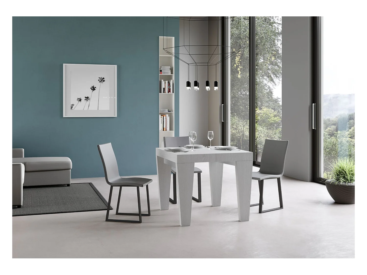 Ausziehbarer Tisch 90x90/246 cm Spimbo Esche weiß