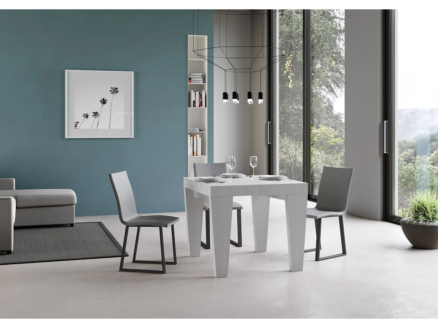 Table extensible 90/246x90 cm Spimbo frêne blanc