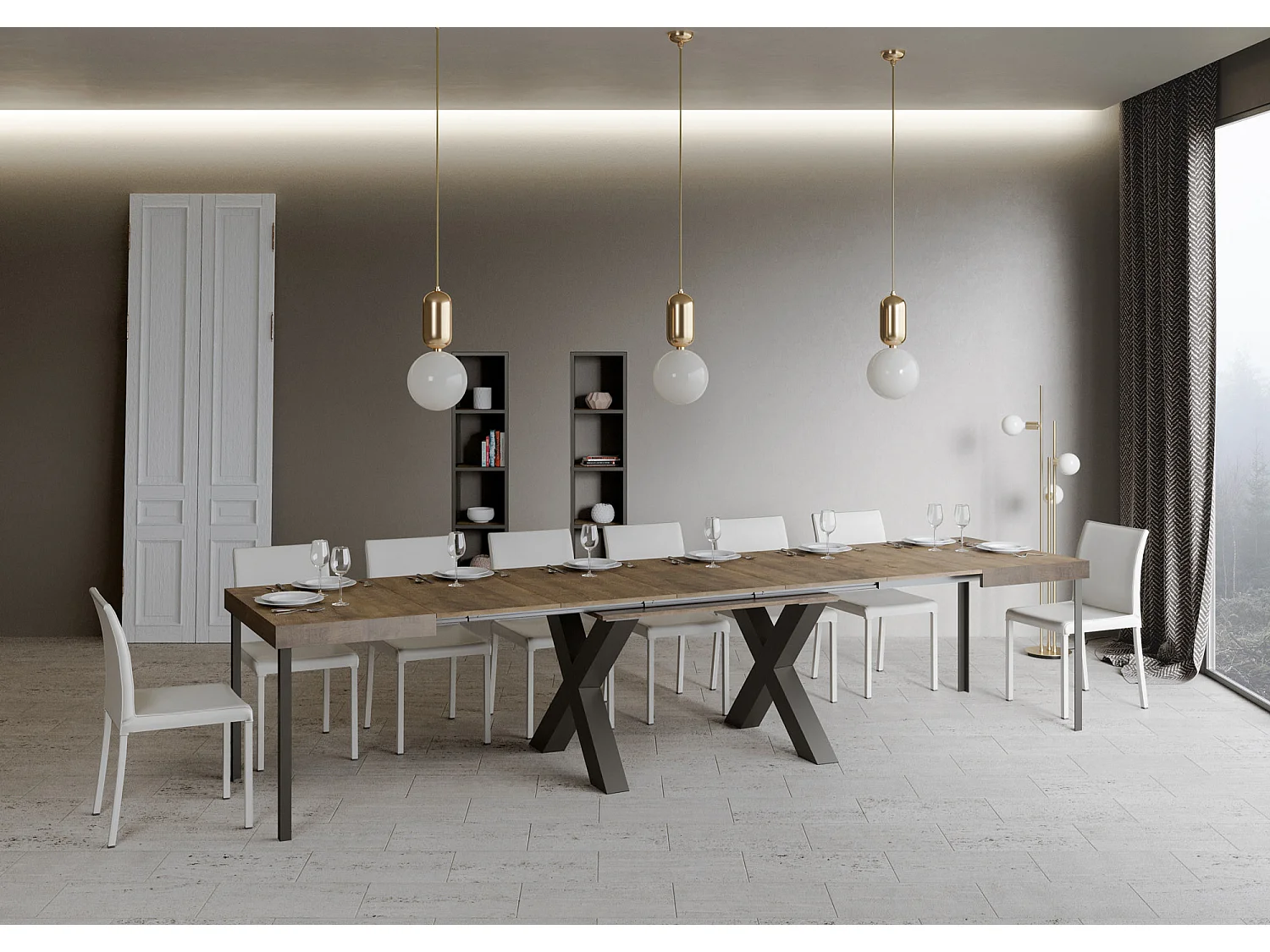 Uitschuifbare tafel 90x160/420 cm Traffic walnoot frame antraciet