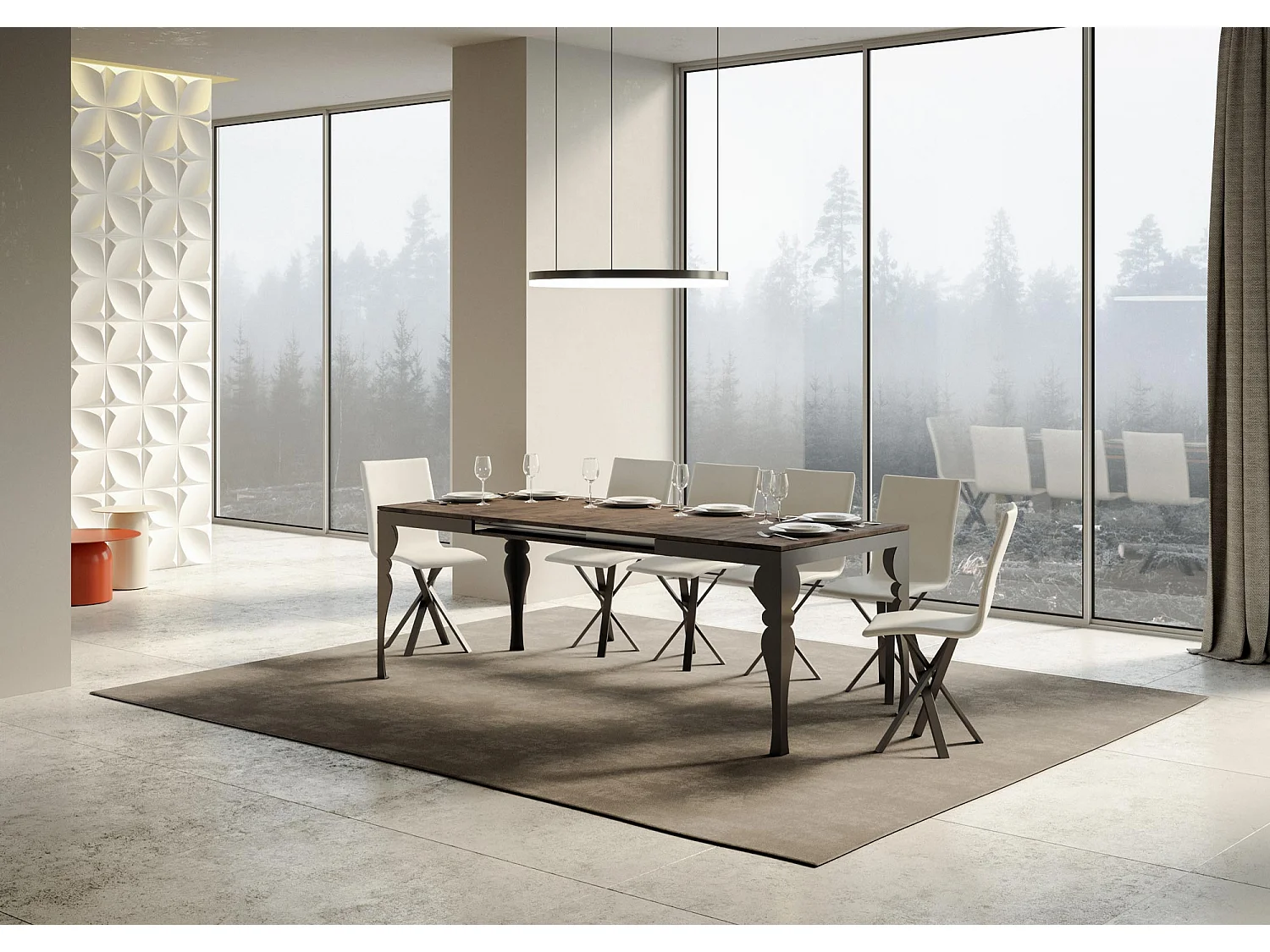 Table extensible 120/380x90 cm Paxon Evolution noyer cadre et pieds anthracite