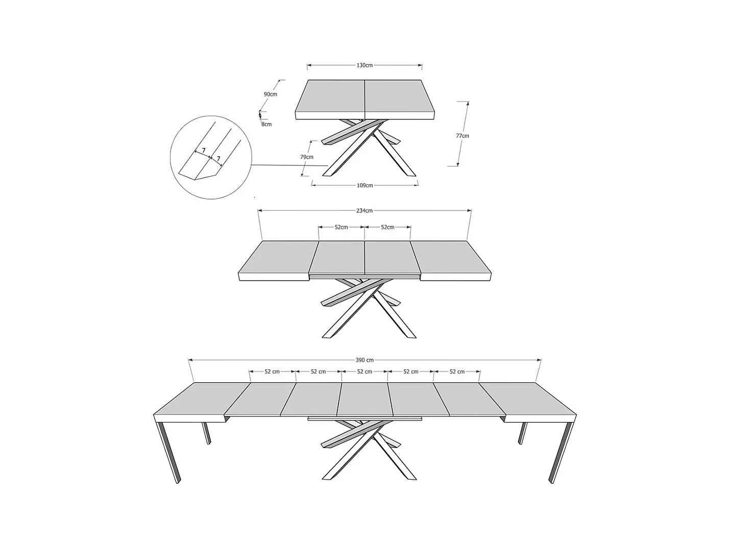 Uitschuifbare tafel 90x130/390 cm Volantis Cemento Antraciet frame