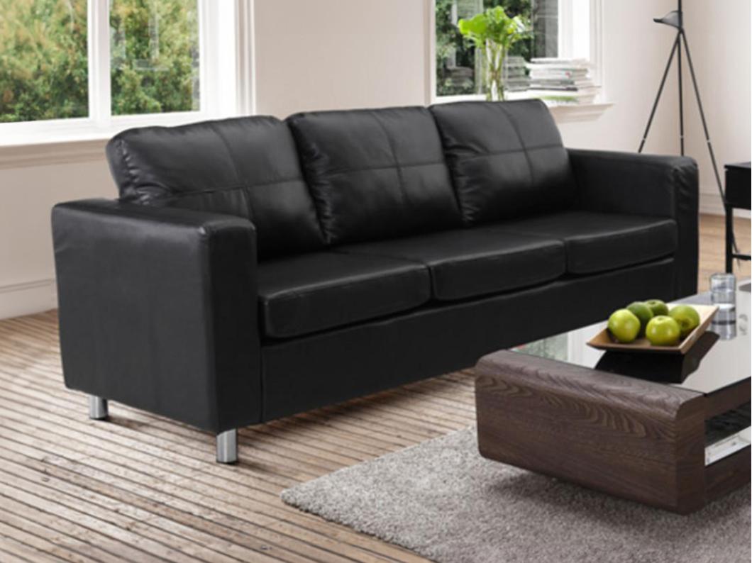 Sofa 3-Sitzer - Kunstleder - Schwarz - ACKLEY