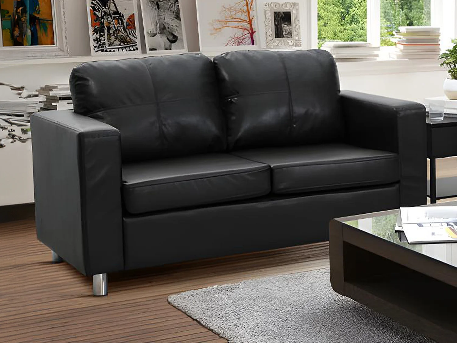 Sofa 2-Sitzer - Kunstleder - Schwarz - ACKLEY