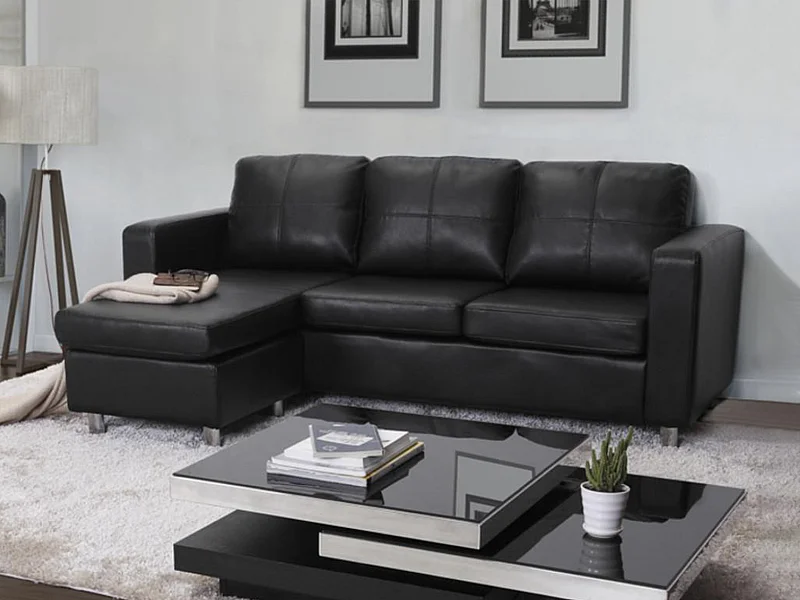Sofá rinconero de piel sintética ACKLEY - Ángulo reversible - Negro