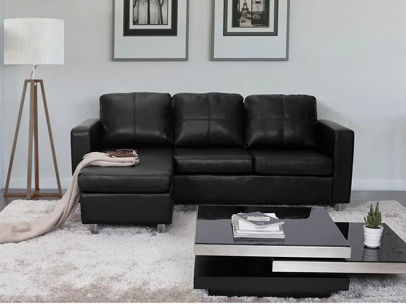 Kanapa narożna dwustronna z ekoskóry ACKLEY - Czarny