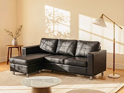 Reversible faux leather corner sofa - Black - ACKLEY