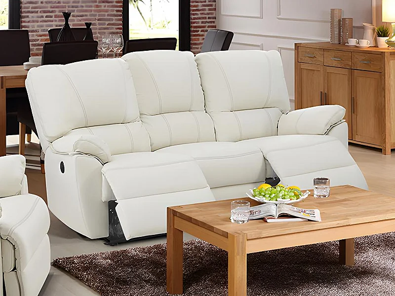 Canapé 3 places relax électrique en cuir MARCIS - Ivoire