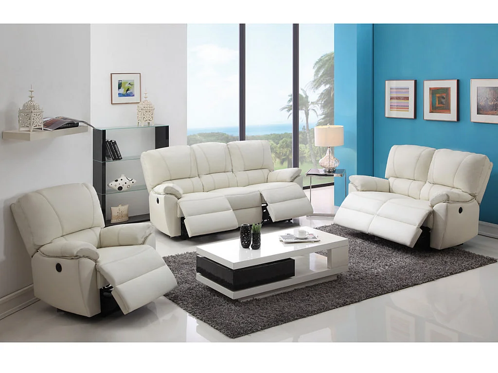 Divano 2 posti relax elettrico in cuoio Avorio - MARCIS