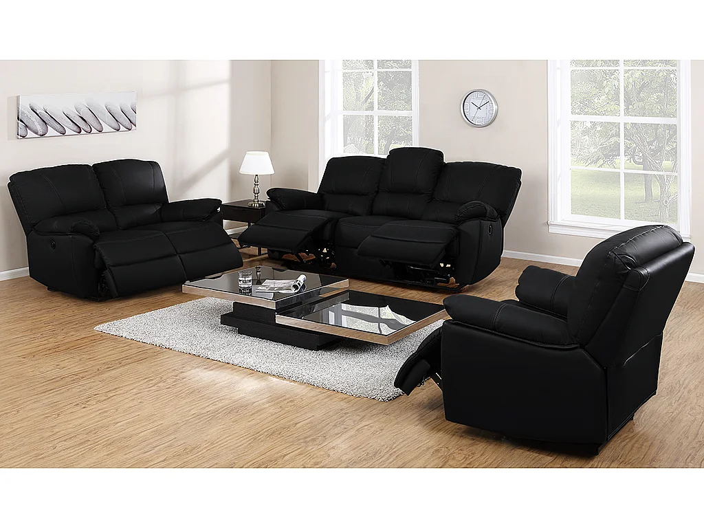 Divano 2 posti relax elettrico in cuoio Avorio - MARCIS