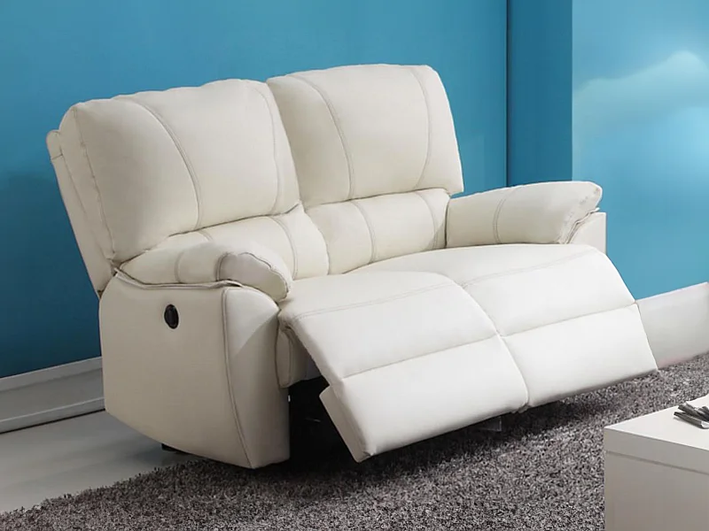 Canapé 2 places relax électrique en cuir MARCIS - Ivoire