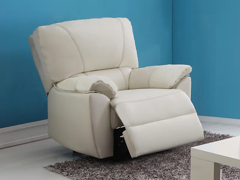 Elektrisk läderfåtölj med reglage MARCIS - Elfenben