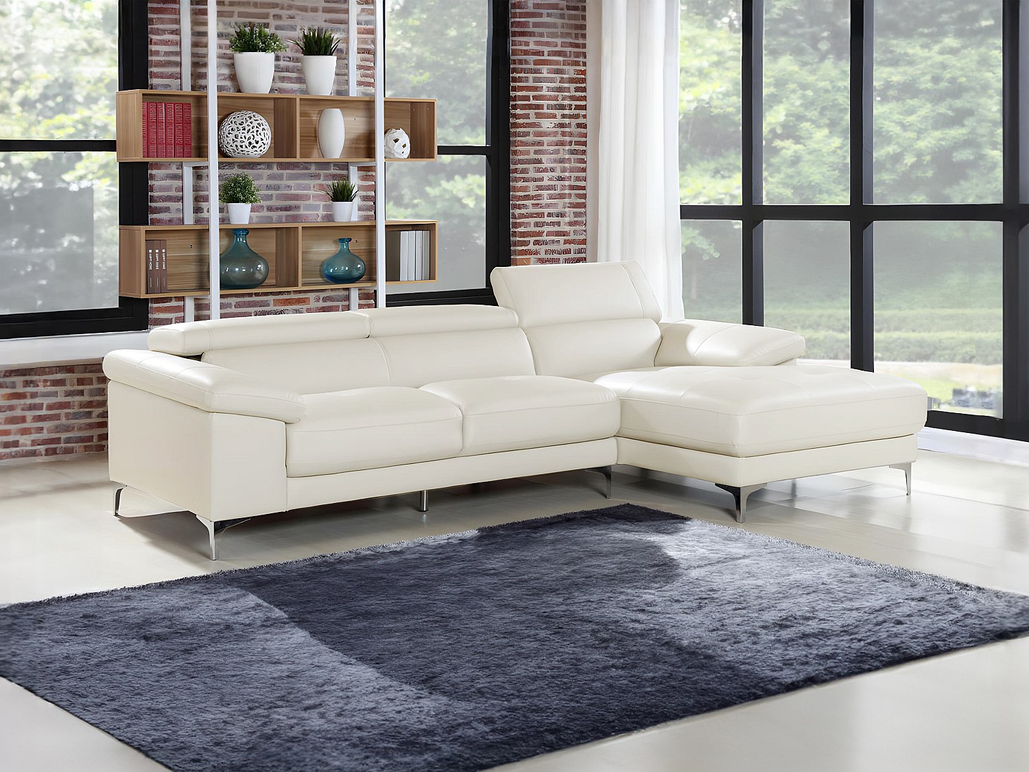 Vente-unique Ecksofa - Ecke Rechts - Leder - Weiß - Solange