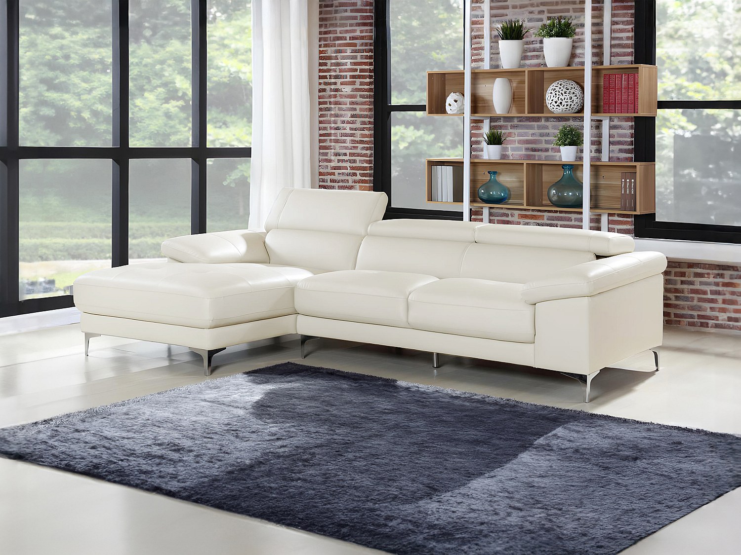 Vente-unique Ecksofa - Ecke Links - Leder - Weiß - Solange