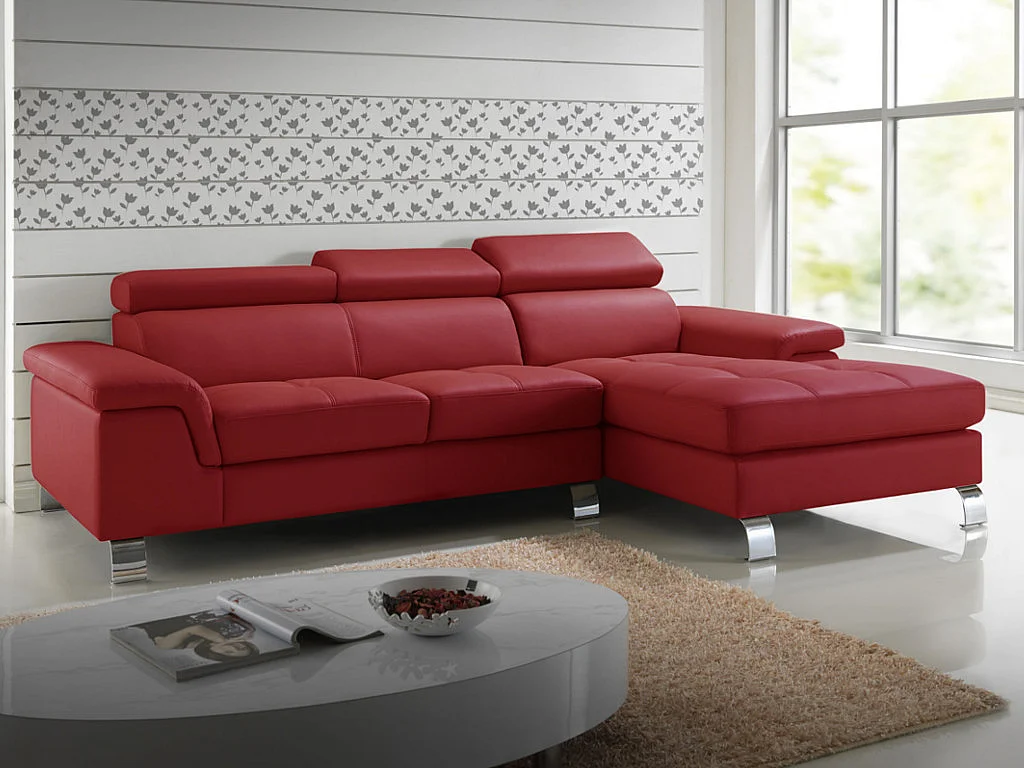 Divano angolare in pelle Rosso - Angolo a destra - MISHIMA