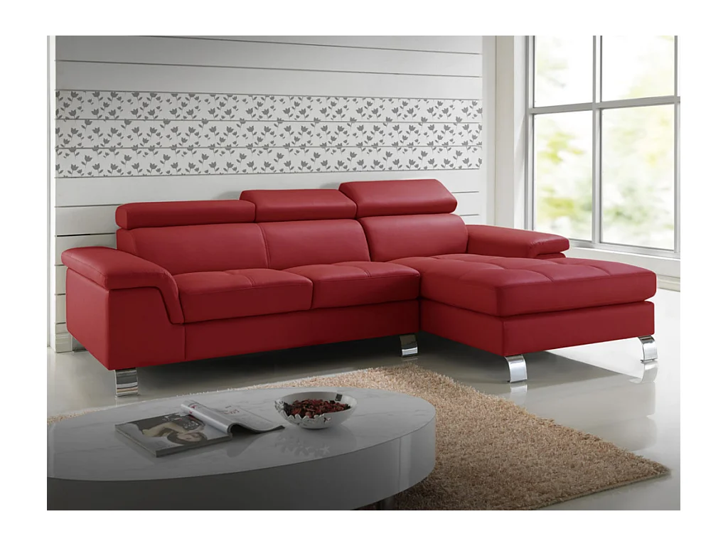 Divano angolare in pelle Rosso - Angolo a destra - MISHIMA