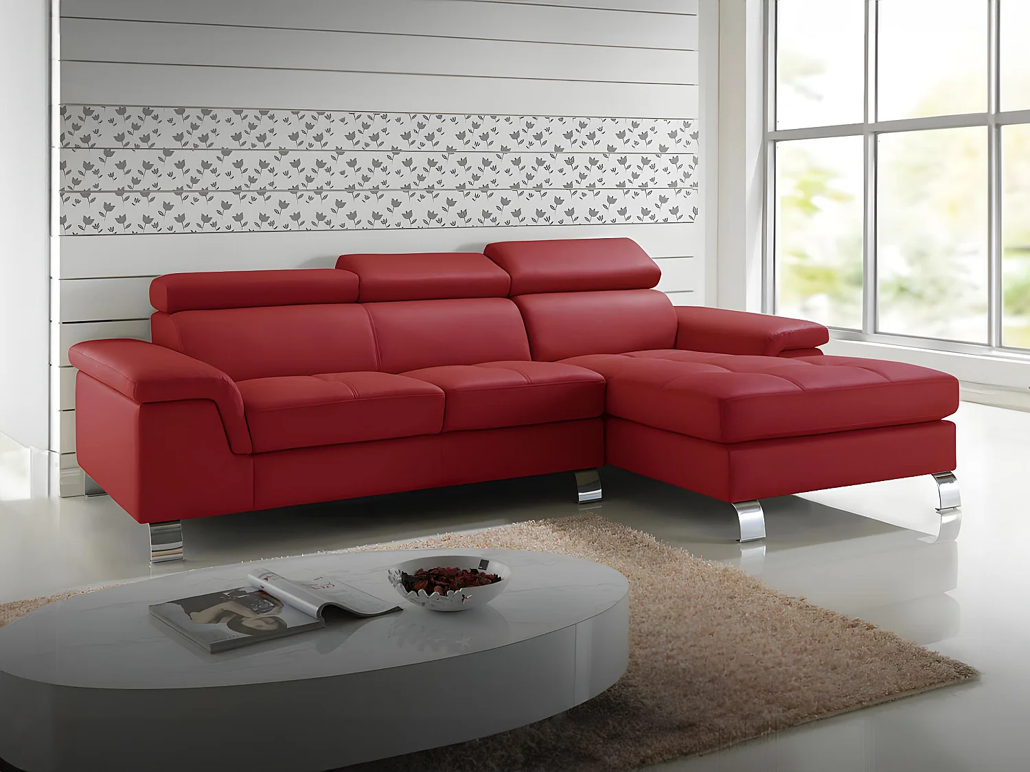 Canapé d'angle cuir MISHIMA - Rouge - Angle droit